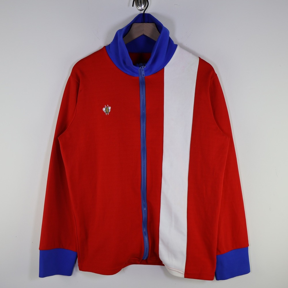 Vintage 70s Ceebee Colorblock Track‎ Jacket Large Retro Bee Patch Red White Blue